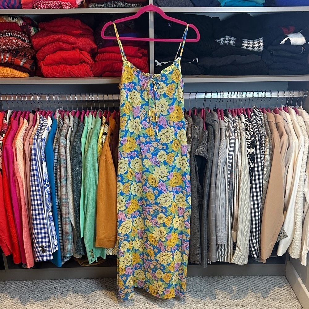 Bailey Rose blue/yellow/pink floral adjustable straps maxi dress size S NWOT